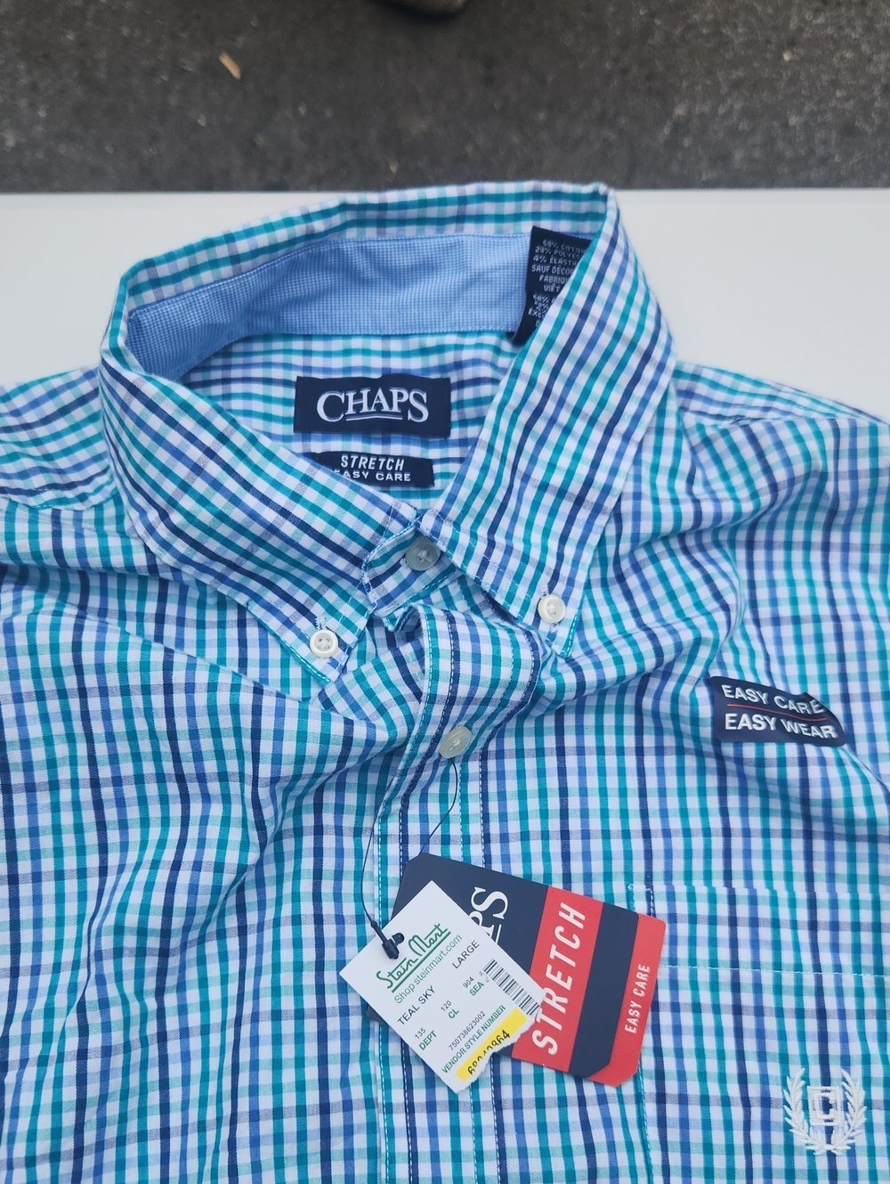 Chaps Men’s Blue & Green Plaid Stretch Button-Down Shirt